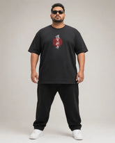RENQARA Onyx Plus Size Graphic Supima Cotton T-Shirt front view with Japanese-inspired chest artwork.