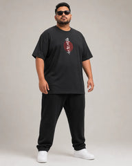 Front full-body view of the RENQARA Onyx Plus Size Graphic Supima Cotton T-Shirt with relaxed fit and 160 GSM Supima cotton fabric.