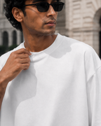 RENQARA Ivory Oversized T-Shirt close-up showing crew neck, shoulder drop and fabric texture