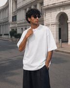 RENQARA Ivory Oversized T-Shirt showing oversized sleeve fall, relaxed drape and front fit