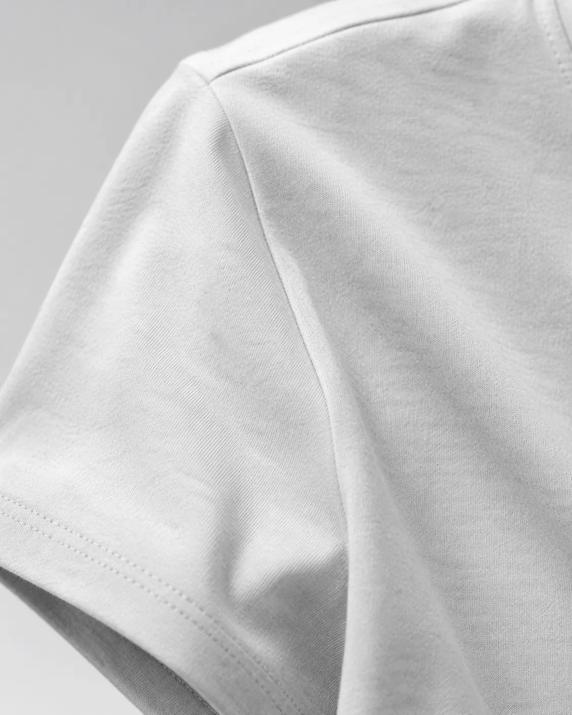RENQARA Melange Grey Women’s Regular Fit T-Shirt close-up showing cotton texture, sleeve stitching and soft fabric