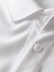 Close-up of the premium 230 GSM piqué cotton fabric on the RENQARA White Polo T-Shirt.