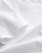 RENQARA White Women’s Regular Fit T-Shirt close-up showing soft cotton fabric, sleeve stitching and round neck texture